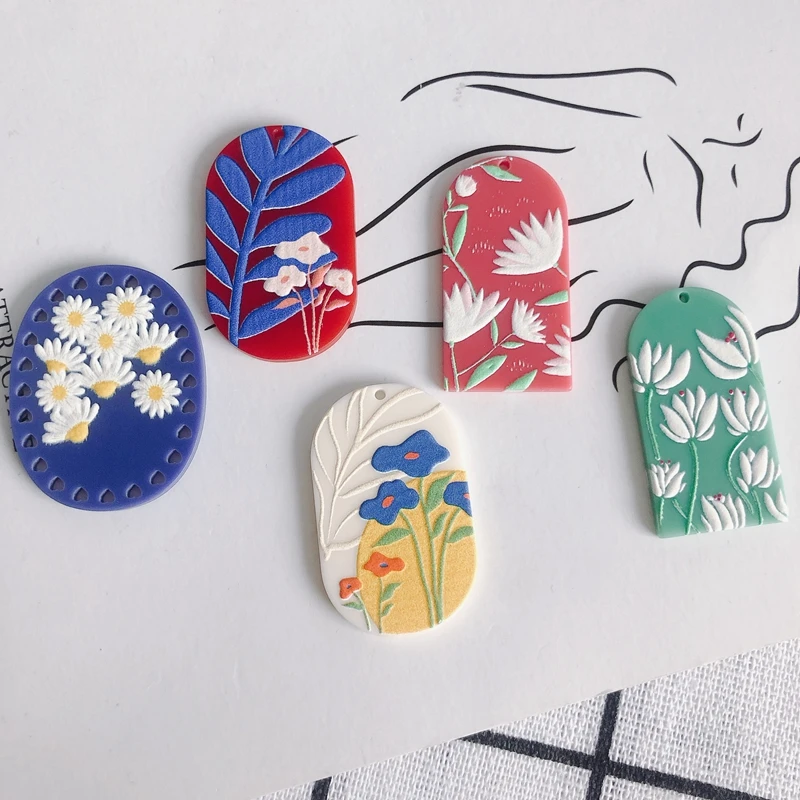 

DIY jewelry accessories fresh and cute hand-painted wind plant acrylic patch pendant jewelry accessories materials
