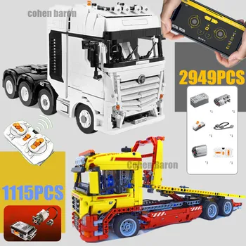 

New MOC Motor Power Funtions Car FLATBED TRUCK Crane Fit Technic Model Kits Building Blocks Brick Boy Kid Gift