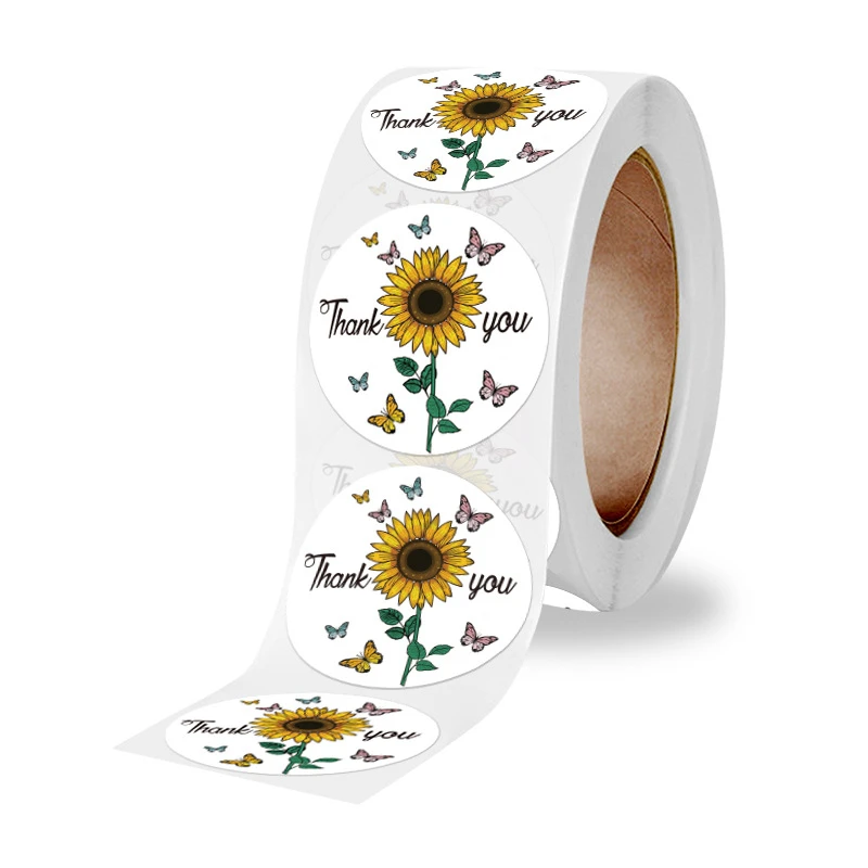 100-500 Pcs 1 Inch Sunflower Flowers Thank You Label Sticker for Gift Card Package Party Wedding Wrapping Small Business