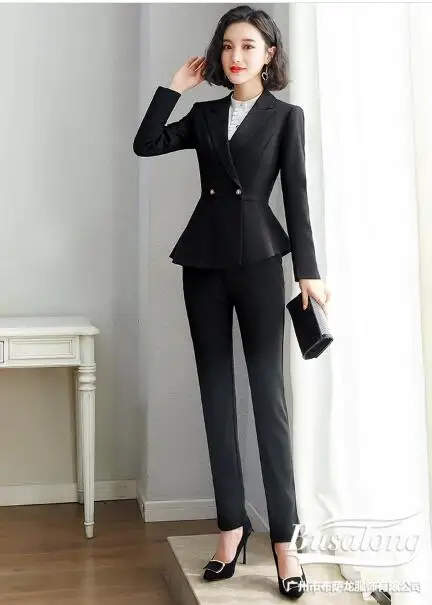 pant suit black Брендовый комплект из двух предметов, синяя офисная форма, дизайнерская женская элегантная модная юбка, официальные костюмы, дамские деловые наряды, пиджак и костюм - Цвет: pant suit black