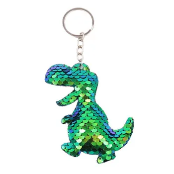 

30pcs/lot Women Fashion Pendant Keychains Sequins Cartoon Dinosaur Animals Key Ring Girls Bag Decorations For Car Ornament