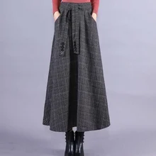 New Autumn Winter Women Fashion Sashes Plaid High Waist Skirt Pleated Sweet Style Woollen Women Skirts AQ687