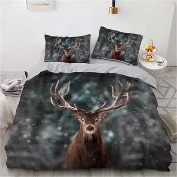 

ONGLYP 3D Reindeer Bedding Set Duvet Cover with Pillow Case Single Twin Double Full Queen King Size Bedding Sets Quilt Cover