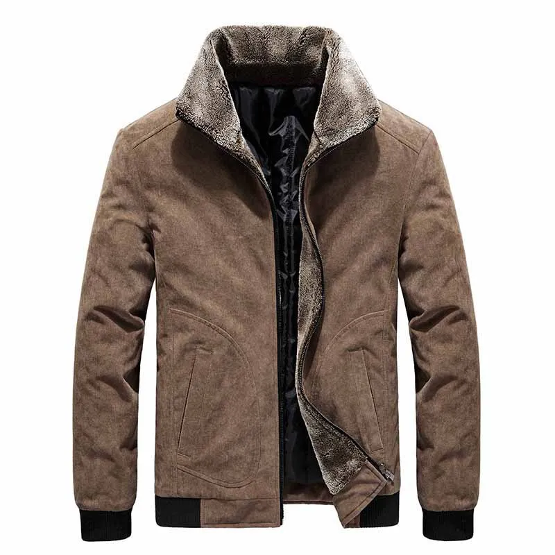 

Autumn Winter Lapel Collar Plush Corduroy Cotton Large Casual Jacket New Solid Parka Men Brand Warm Outwear Coat Male Clothe