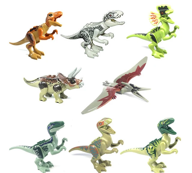 Dinosaur Jurassic Set World Park 3 Model Building Blocks White T Indominus Rex Dino Breakout 8pcs Mosasaurus Velociraptor Animal - 33009 no box