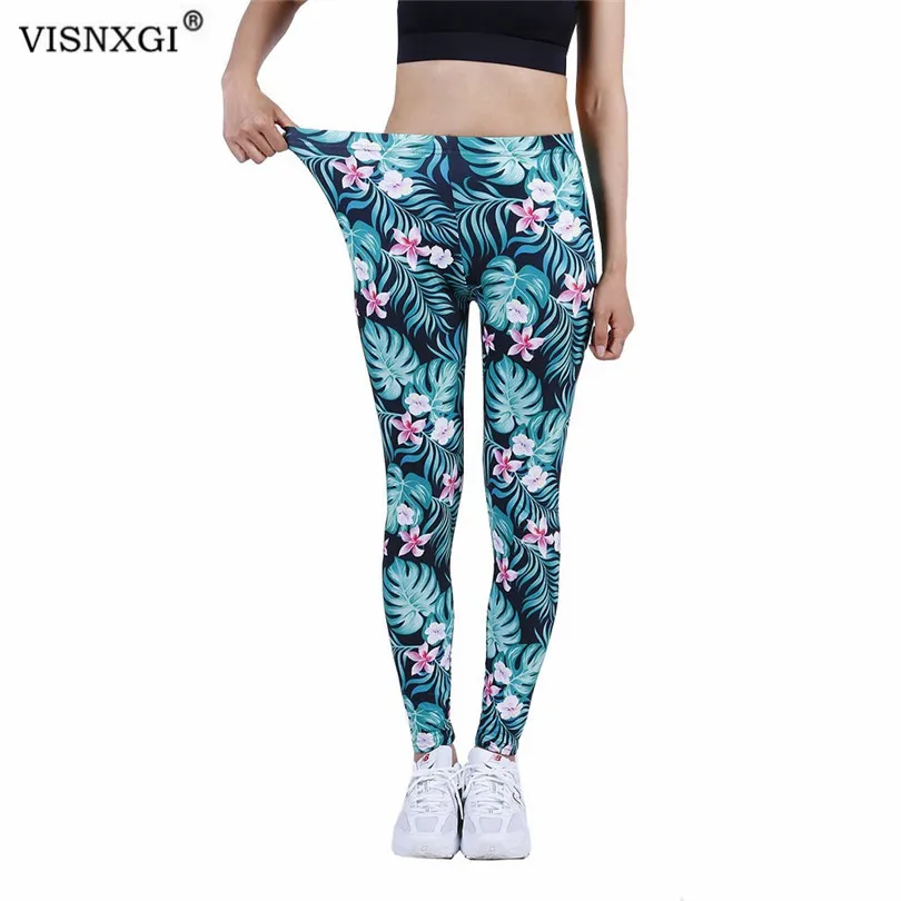 

VISNXGI Fitness Leggings Female Push Up Gym Womens Clothing High Waist Leaf Floral Pattern Sexy Workout Pants Female Ankle Knee