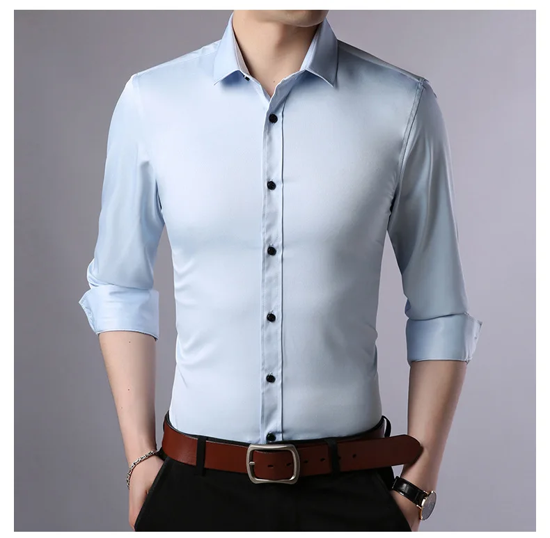 Men Fashion Casual Long Sleeved Shirt Slim Fit Male Social Business Dress Shirt Brand Men Clothing Y1969