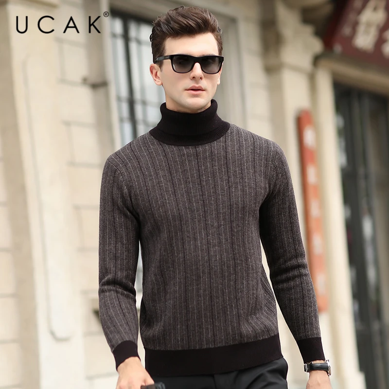 

UCAK Pure Merino Wool TurtlenecK Sweaters Men CLothes Streetwear Casual Pullover Pull Homme Winter New Arrival Clothing U3232