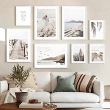 

Pier Beach Girl Palm Leaf Quote Beige Nordic Wall Art Canvas Painting Posters And Prints Pictures For Living Room Interior Decor