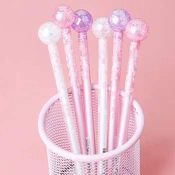 

2pcs Pink Princess Sakura Round Ball Gel Pen Rollerball Pen Writing Stationery 0.5mm Black Ink