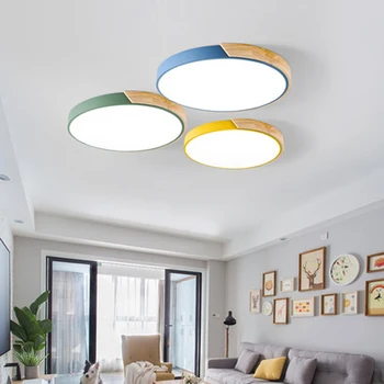 

Macaron Popular Nordic Wooden Ceiling Light Round 30-60 Size Diameter Dimmable LED Ceiling Lights 7 Colors Iron Art ceiling Lamp
