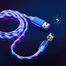 Cable de carga magnética de 2m y 1m para iphone, Cable de carga rápida brillante, iluminación, Micro USB, cargador magnético LED, tipo C