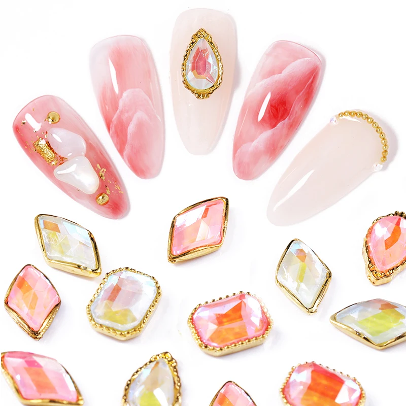 

5 Pcs Nail Rhinestones Square Heart AB Gradient Jewelry Decorations Mix Flat Back 3D Nail Art Accessories Decoration Nail Tips