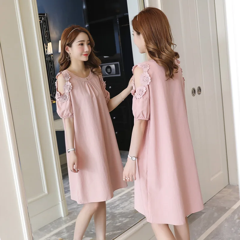 

Pregnant Women off-Shoulder Skirt Fashion Models 2018 New Style Korean-style Loose Maternity Dress Mid-length Summer Pregnant Wo