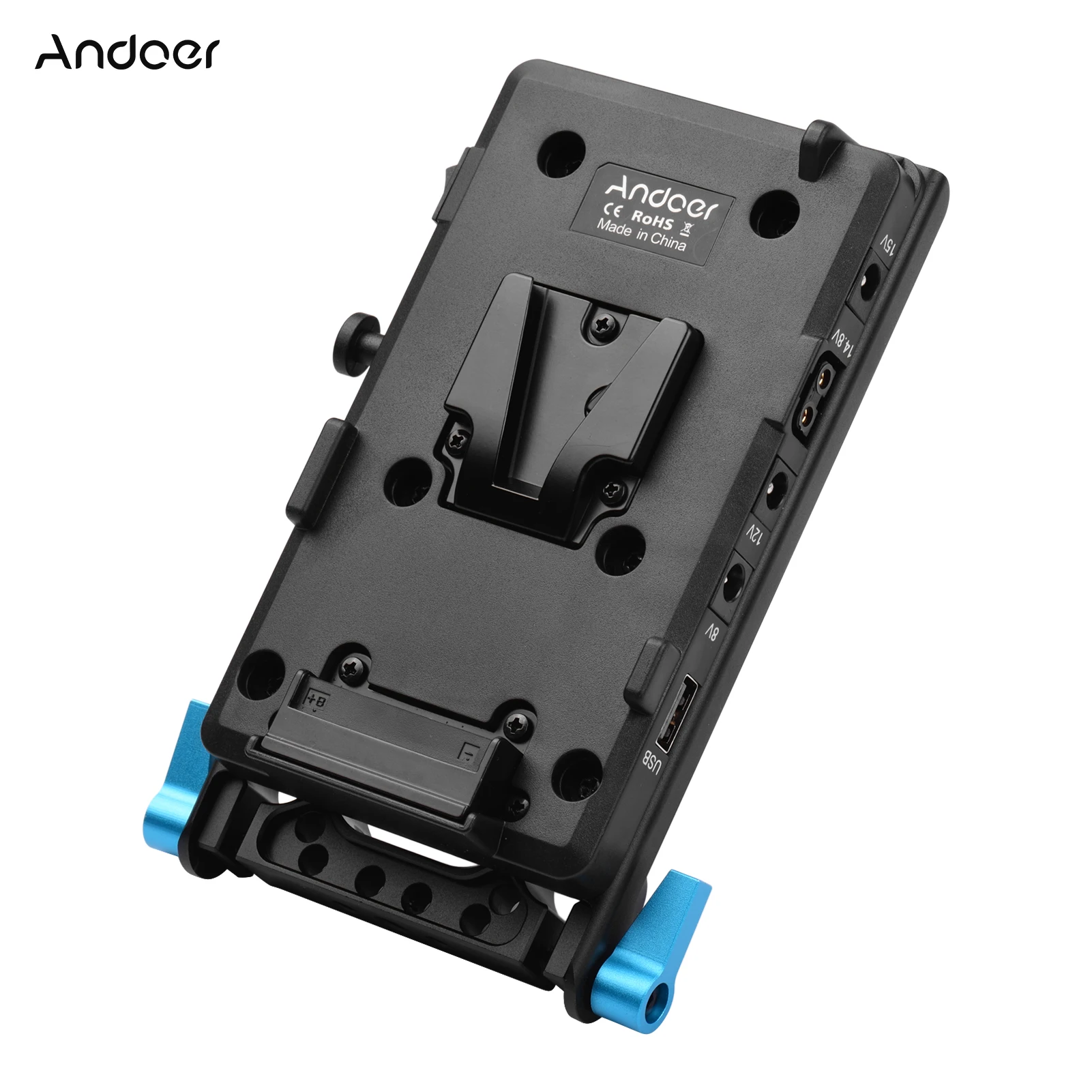 V Mount V-lock Battery Plate Adapter 15mm Dual Hole Rod Clamp Power Adapter Replacement for 4K/6K Camera Video Light Andoer