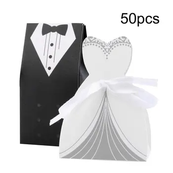 

50pcs Wedding Decoration Bride Groom Candy Boxes Wedding Favor Gifts Paper for Mariage Boda Wedding Decoration Drop Shipping