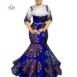 2021 New African Ankara Dresses For Women Bazin Riche Lantern Sleeve Gowns Dashiki Vestdio Vintage Lolita Party Outfits WY9047