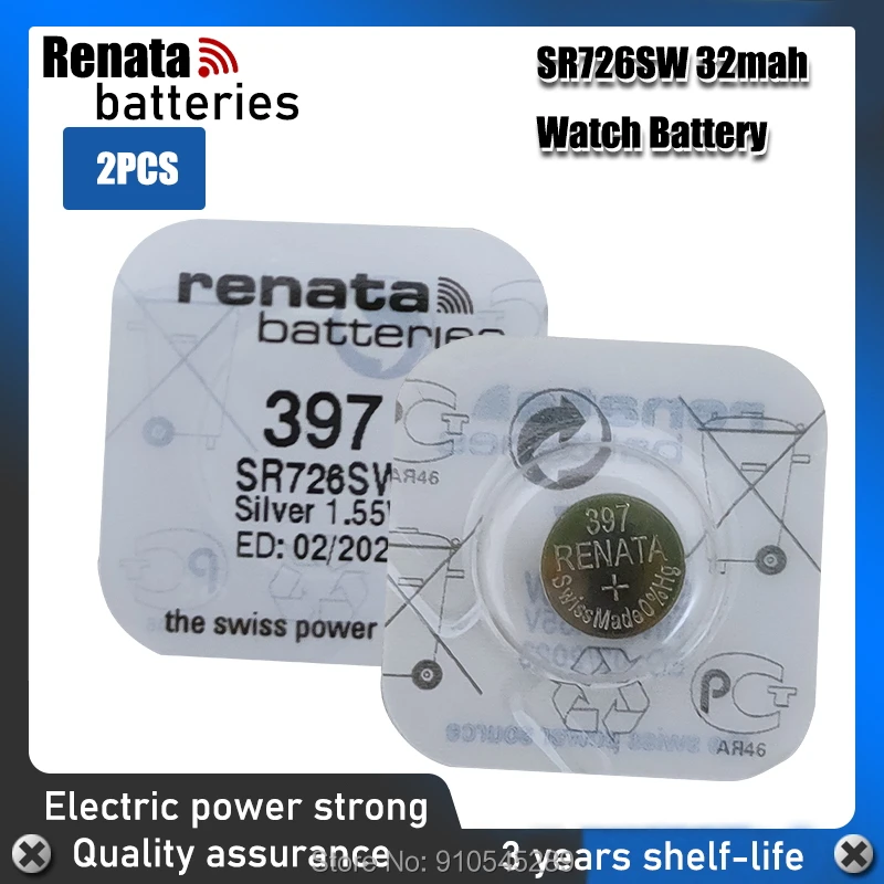 Venta caliente 2 uds Renata pilas para reloj 1,55 V 397 SR726SW 726 óxido de plata botón pila de moneda baterías hecho en Suiza NRwoey1WeEg