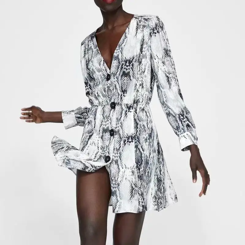 

2019 za Women europeananimal print za full sleeve V-neck Dress Hot Sale Women Clothing vestidos