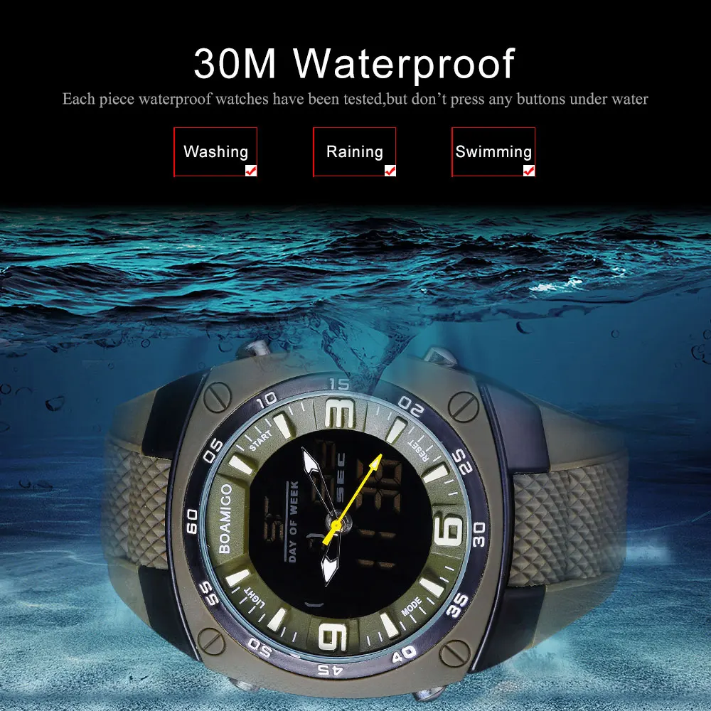 Мужские спортивные часы военные кварцевые двойной светодиодный дисплей