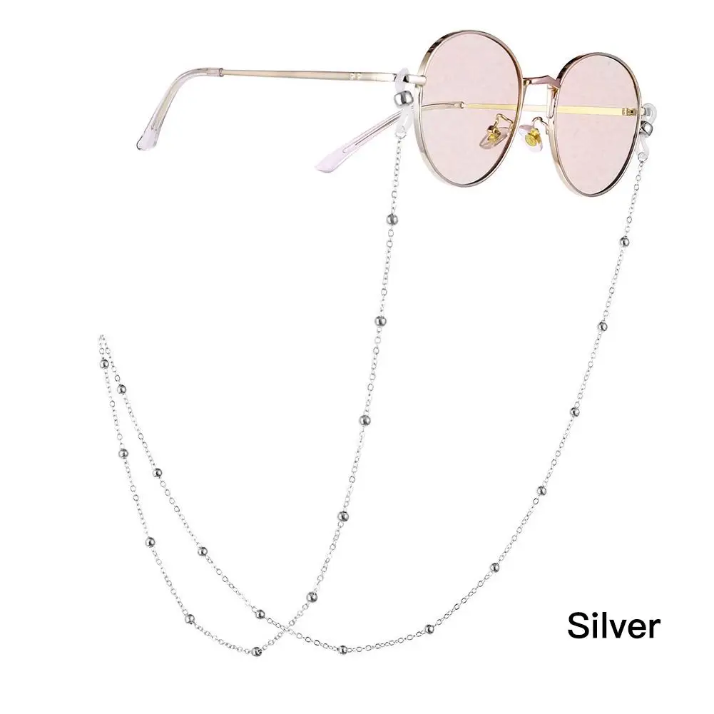 Glasses Chain Women Men Eyewear Accessories Stainless Steel 70CM Eyeglass Chains Sunglasses Reading Beaded Glasses Chain - Цвет: Silver