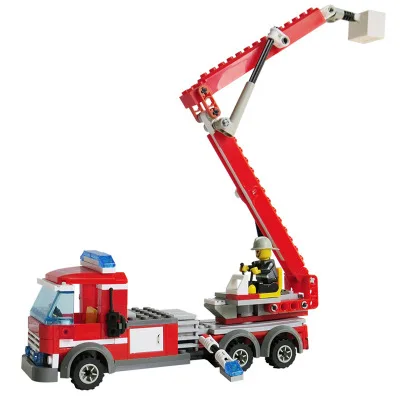 

Hand-assembled building block fire truck with small explosive toys for children