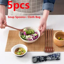 5 шт деревянные суповые ложки 7,8 дюймов из натурального дерева с длинной ручкой Круглые ложки прочные кухонные принадлежности капля#0731