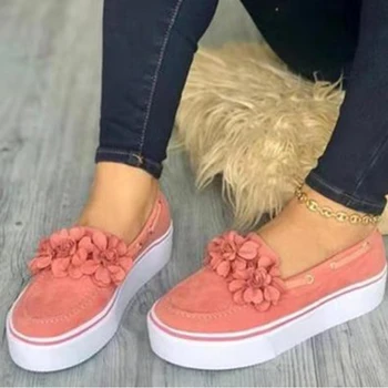 

Loafers Women Flat Women's Shoes Female Big Size 35-43 Woman Lace Up Flower Sewing Vulcanized Casual Ladies Footwear 2020