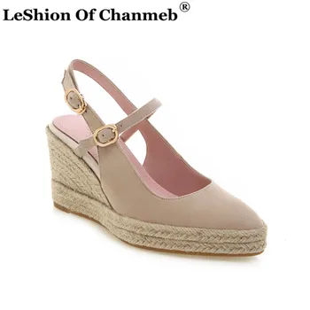 

Chic Hemp Platform Wedges Pumps for Women Small Size 33 Slingback Pumps Ladies Spring Summer Shoes Buckle Strap chaussures femme