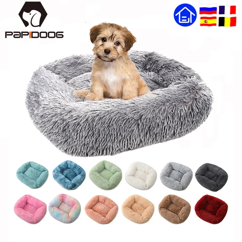 Invierno cálido cuadradas Super sueño reparador de perro cama de felpa larga lavable Cat Mat cesta para perros grandes cachorro casa nido cojín sofá