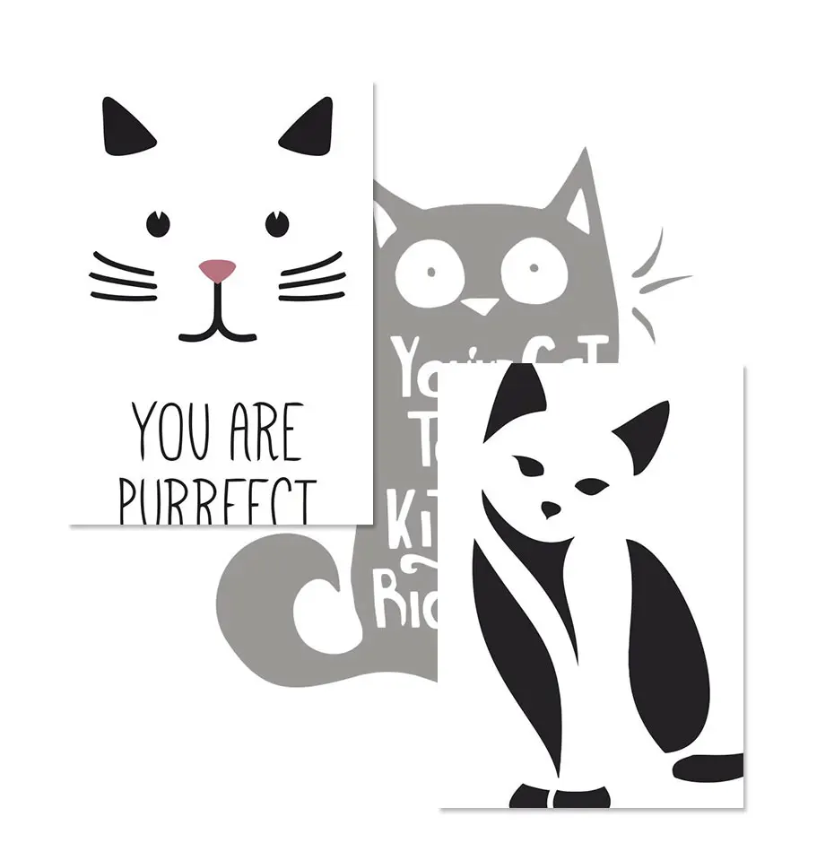 Абстрактная кошка цитаты холст печатные черно-белые животные плакаты принты скандинавские настенные художественные картины для гостиной домашний декор
