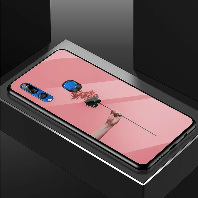 huawei silicone case Valentine's day roses Tempered Glass Phone Case For Huawei honor 8X 9 10i 20i 20Lite 20Pro 30 Pro Cover Shell huawei pu case