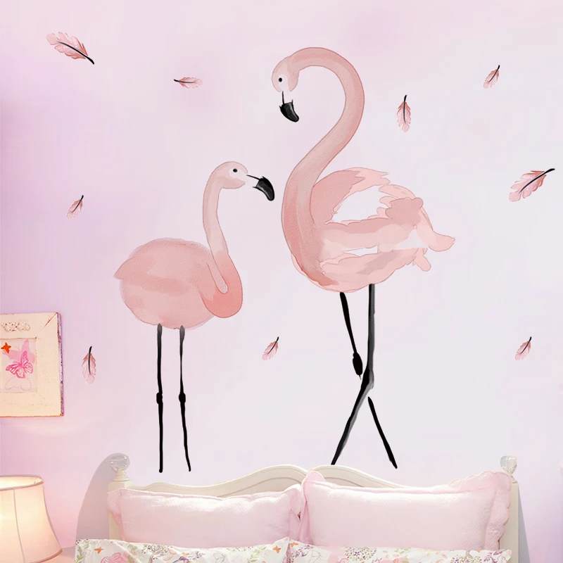 [Shijuekongjian] Розовый фламинго наклейки на стену ПВХ материал DIY роспись в виде птиц наклейки для дома детские комнаты украшения для детской спальни
