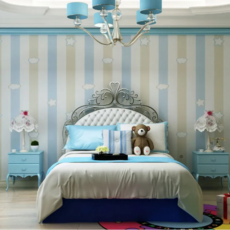 

wellyu 3D 3D wallpaper children's room for boys and girls warm bedroom wallpaper pink blue vertical stripes star wallpaper roll