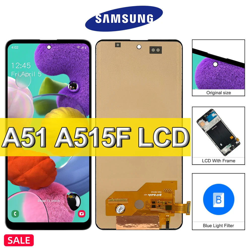 High Quality Samsung Galaxy A51 LCD Display Touch Screen, For Galaxy A51 A515F A515W A515U LCD Display Replace, with Frame