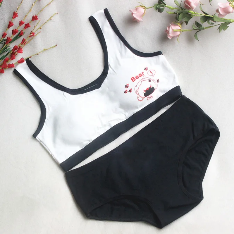 Girls Puberty Bra Set Children's Underwear Without Steel Ring Candy Color Training Bras for Teenagers Cotton Sport Underwear Set