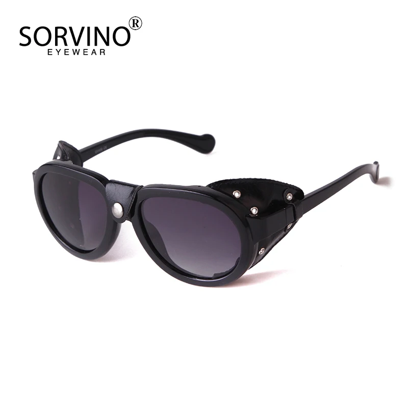 

SORVINO Vintage Steampunk Gothic Goggles Polarized Sunglasses Men Retro Fashion Leather with Side Shades Sun Glassesjavascript: