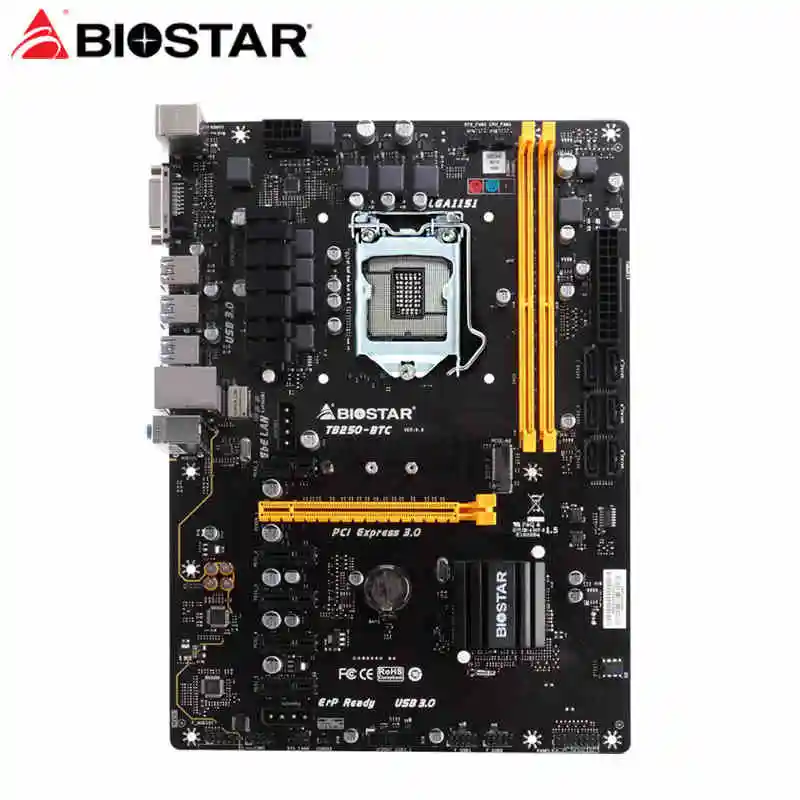 Placa-mãe para Biostar Nova Mineração Cartões B250 Lga 1151 Ddr4 Tb250 Atx Btc 6 Mainboard Tb250-btc 6pcie Gpu 8 Placa-mãe para biostar tabletes 6pcie gpu, placa