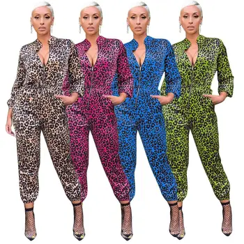 

Hot sale autumn and winter long-sleeved trend leopard print jumpsuit Amazon explosion models