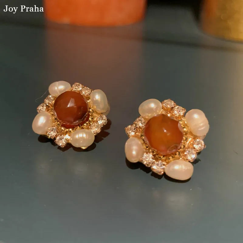 

Natural jade pearl earrings / Retro red palace style women earrings / wholesale dropshipping