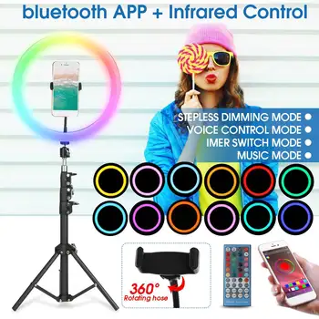 

13'' RGB Colorful LED Ring Light bluetooth Selfie Photography Lamp For Phone Makeup Youtube Live 1.4m Height-adjustable Tripod