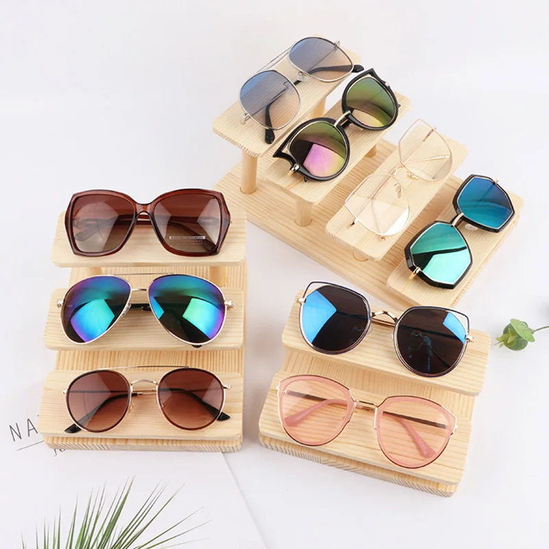 Nature Wooden Sunglasses Jewelry Organizer Box Storage Tray Display Stand Myopia Spectacle Frame Spectacle Glasses Store Decor