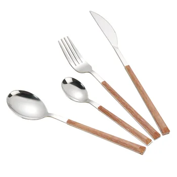 

New Cutlery Stainless Steel Tableware Fork Spoon Knife Flatware Imitation Wood Handle Silverware Dinnerware For Kitchen Dinner