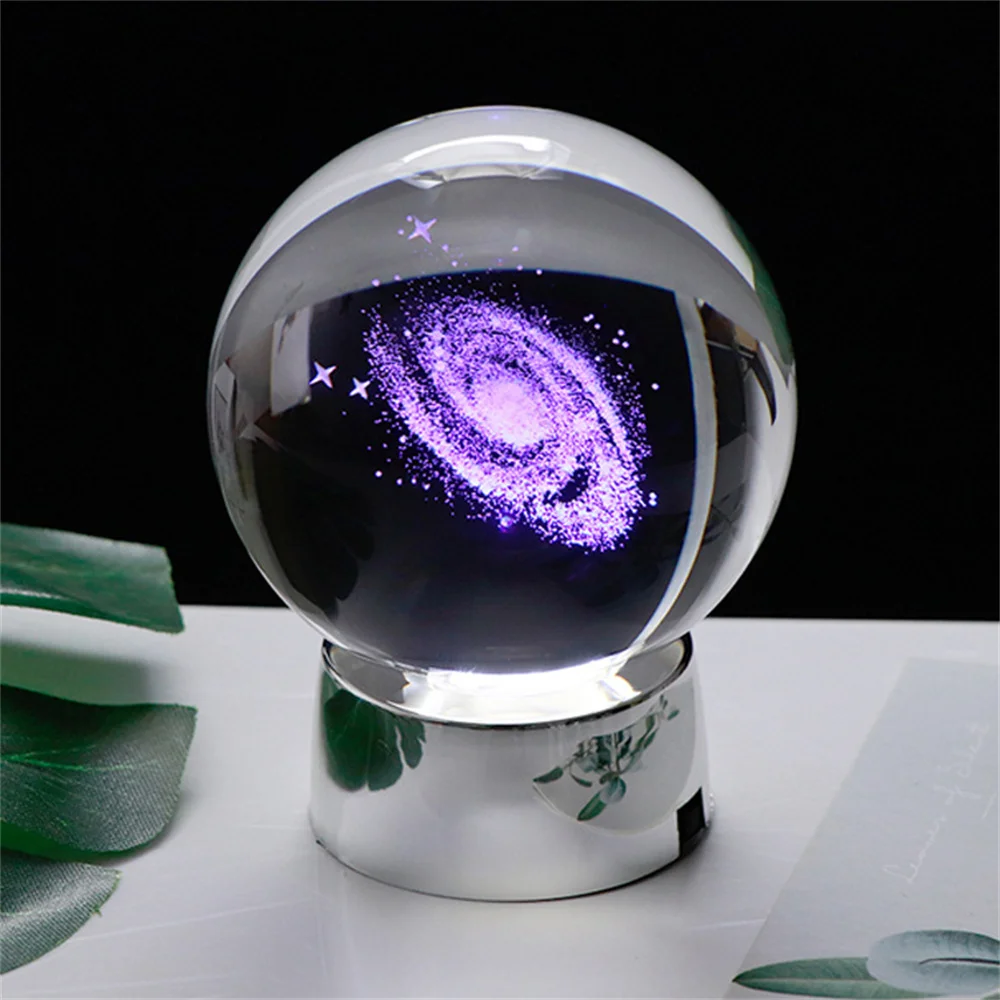 Leijing trade- Sfera di vetro con sfera di cristallo incisa con galassia, per interni, decorazioni interne in miniatura, sfera trasparente creativa per il tempo libero, Avec Base Dorée en Métal