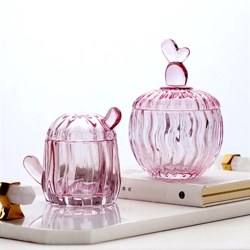 

Nordic Pink Glass Jars Sealed Cans with Cover Kitchen Food Storage Bottles Creative Candy Jars Tea Box Livingroom Storage Can