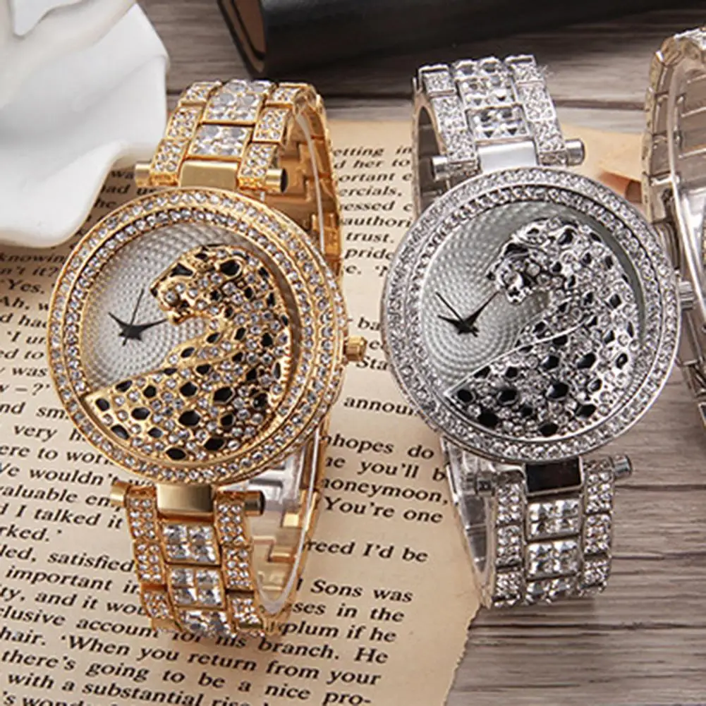 

Leopard With Diamond Steel Belt Ladies Watch Luxury Full Diamond Waterproof Shiny Rhinestone Inlaid Quartz Watch Gift 2019 New