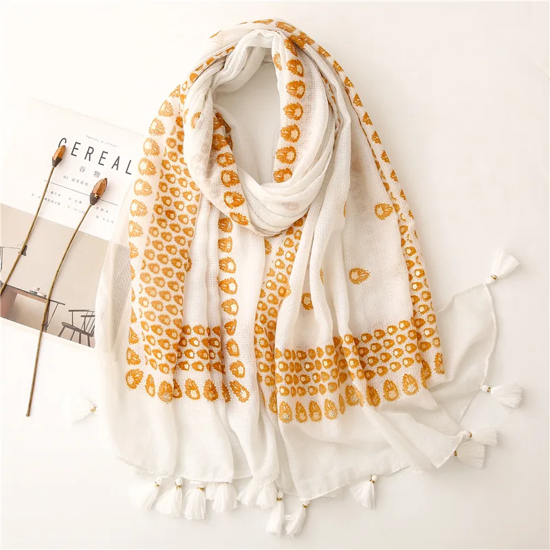 

2021 Fashion Autumn Women Brand Scarf Gold Glitter Aztec Dot Viscose Hijab Shawls and Wraps Female Foulards Echarpe Muslim Sjaal