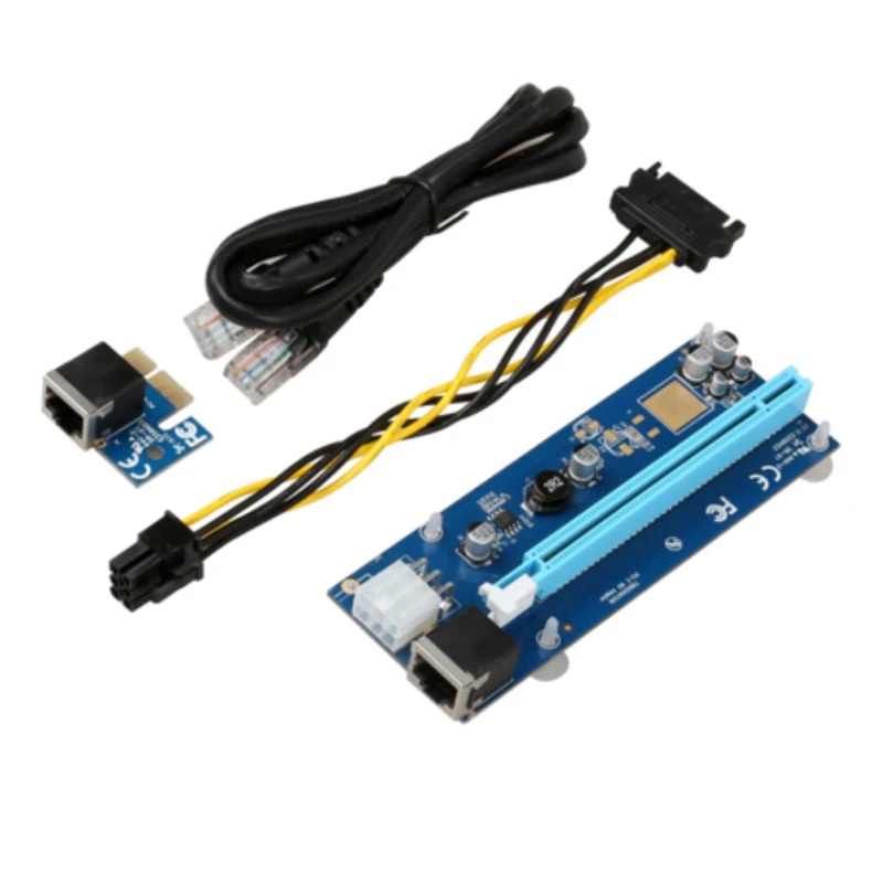 Computer Cable & Connectors PCIE Riser Card PCI Express PCIE 1X to 16X Adapter 6Pin 4Pin Molex Power RJ45 Cable for Miner Mining