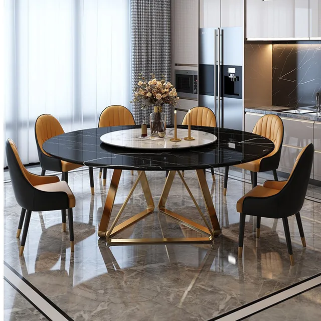 Luxury Marble Round Dining Table With Turntable Modern Minimalist Nordic Dining Tables And Chairs Set Furniture Aliexpress