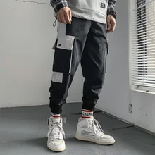 Хлопковые мужские комбинезоны, модные, контрастные цвета, повседневные, много карманов, рабочие, ветрозащитные штаны, Мужская Уличная одежда, свободные брюки в стиле хип-хоп